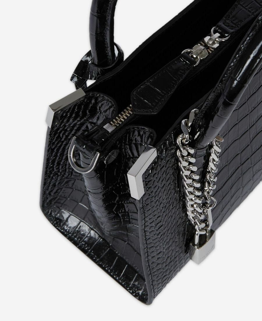 The Kooples DAMEN BLACK ming m tasche aus schwarzem leder mit krokodileffekt