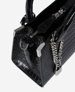The Kooples DAMEN BLACK ming m tasche aus schwarzem leder mit krokodileffekt