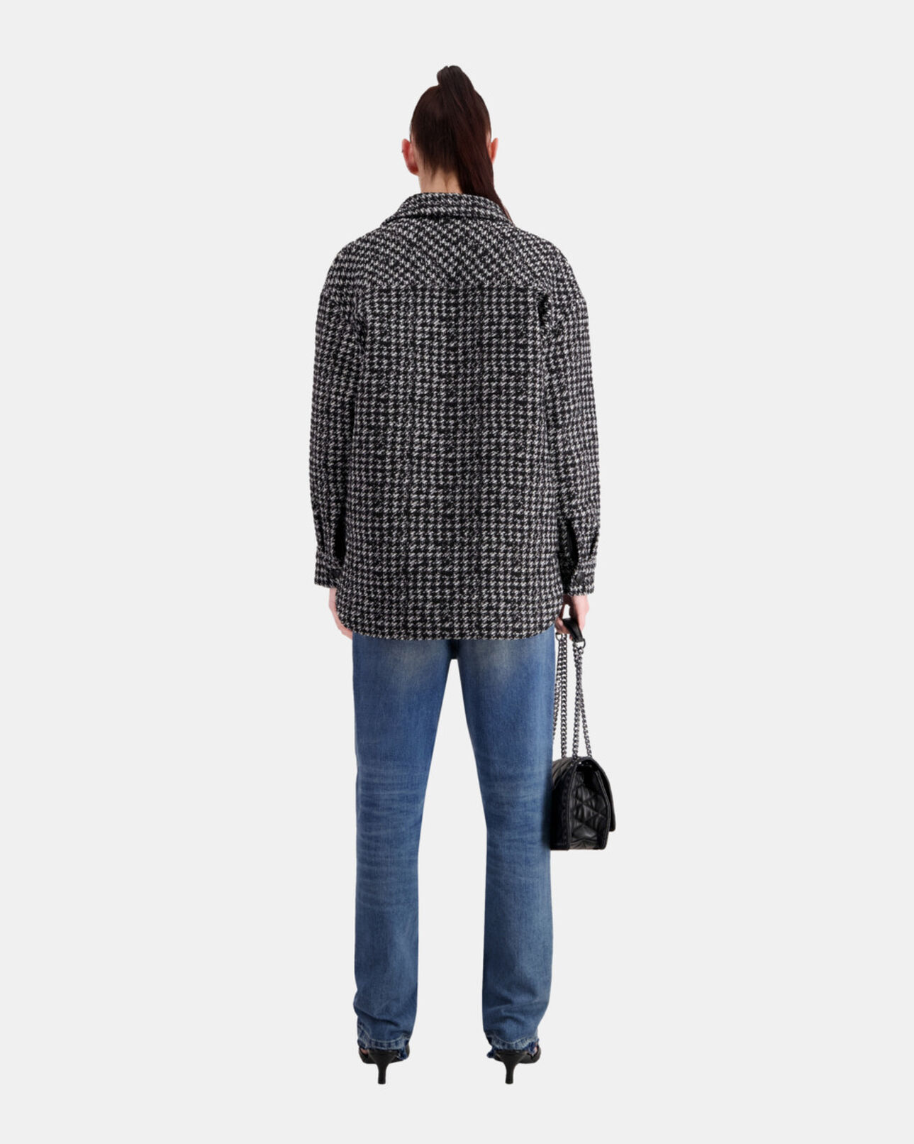 The Kooples WOMEN BLACK WHITE black tweed overshirt jacket