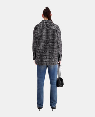 The Kooples DAMEN BLACK WHITE schwarze hemdjacke aus tweed