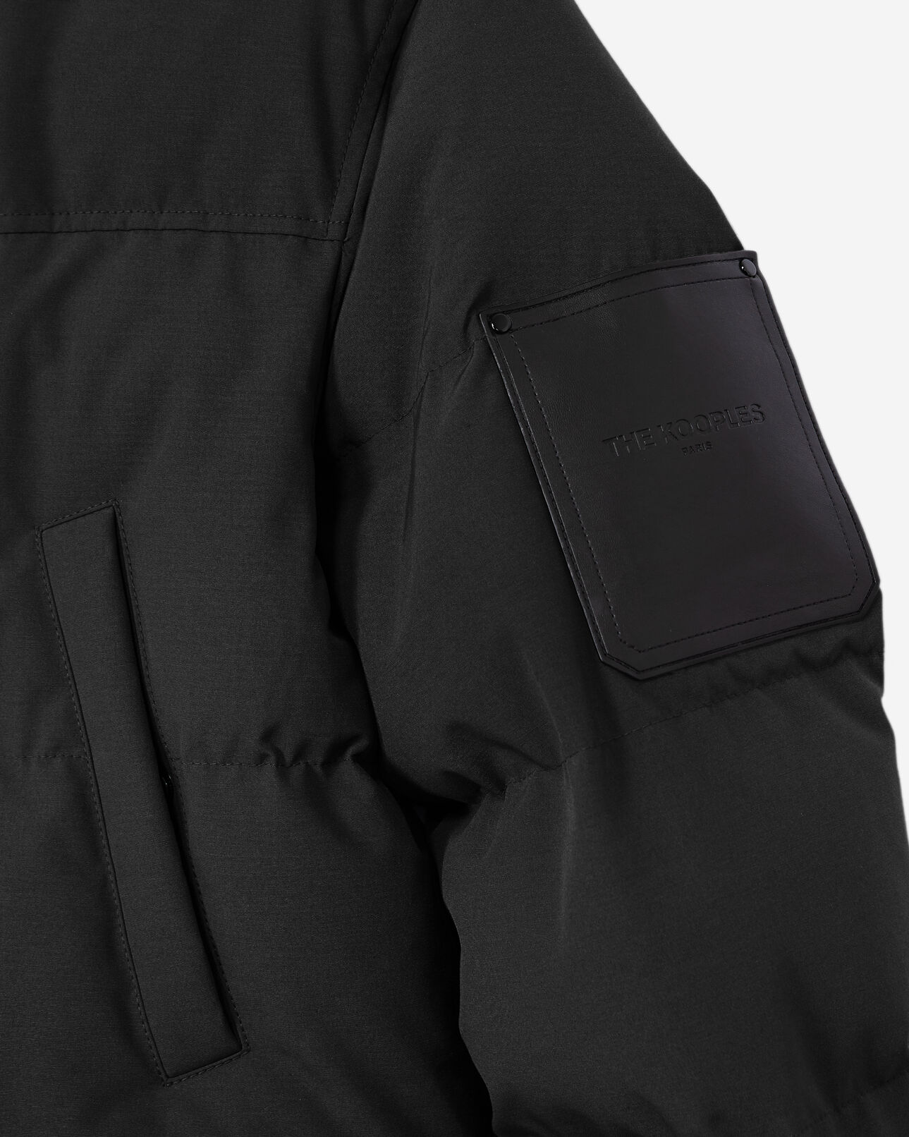The Kooples HOMME BLACK parka coton noire matelassée détail cuir