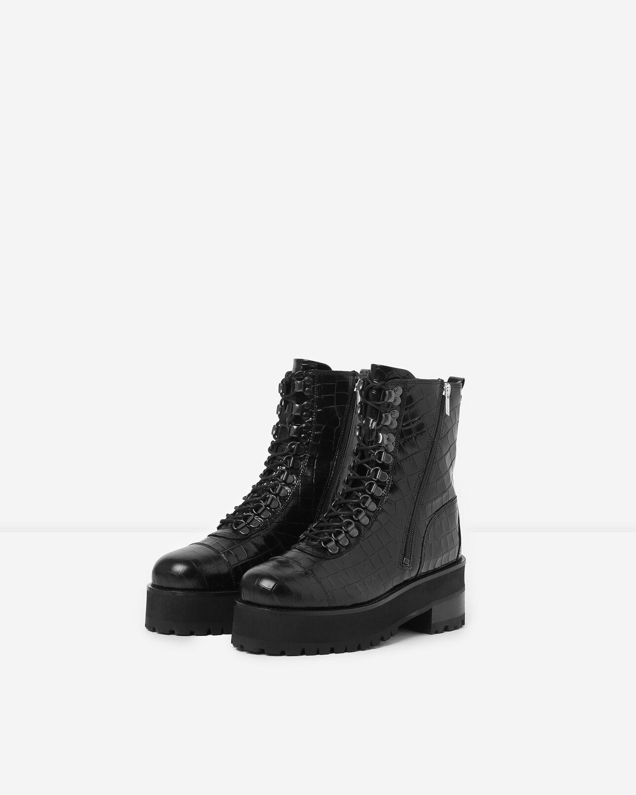 The Kooples FEMME BLACK boots lacets cuir noir semelle crantée