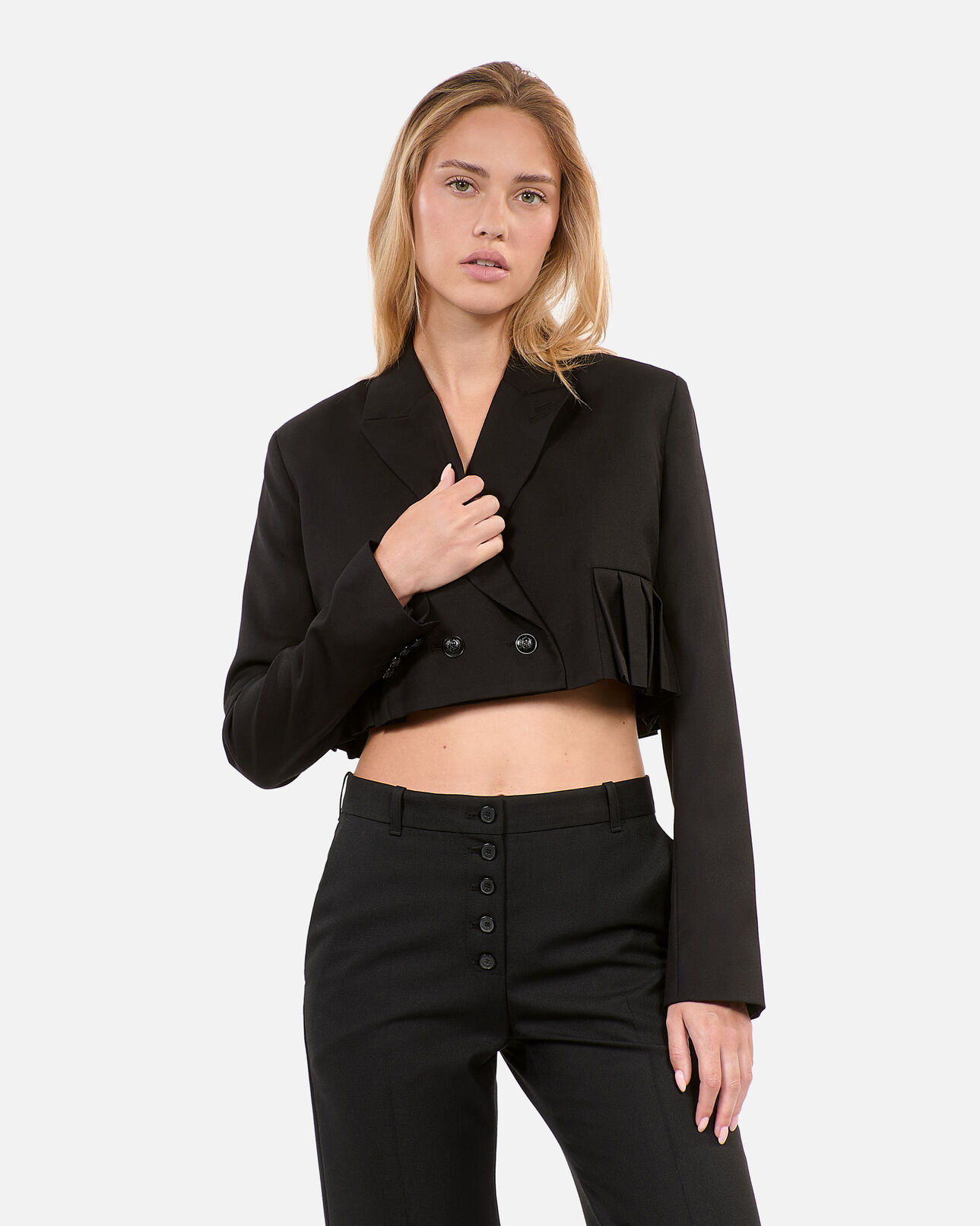 The Kooples WOMEN BLACK short black wool-blend pleated jacket