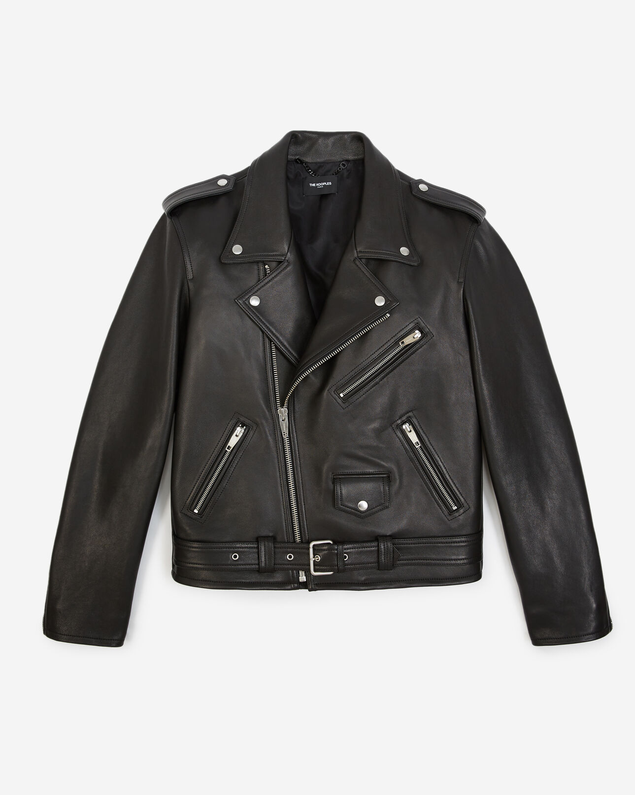 The Kooples MEN BLACK black leather jacket with zips
