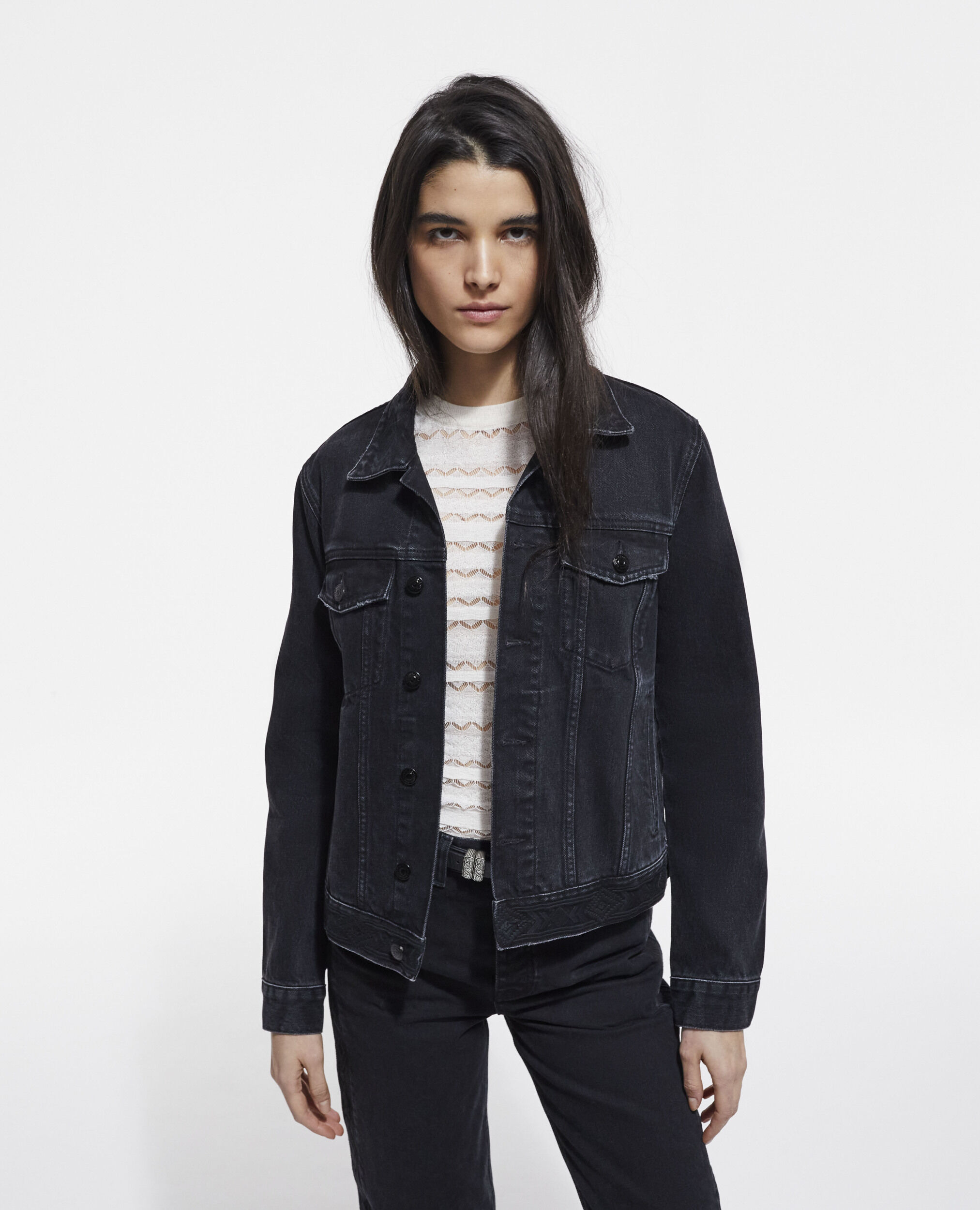 Black denim jacket, BLACK WASHED, hi-res image number null