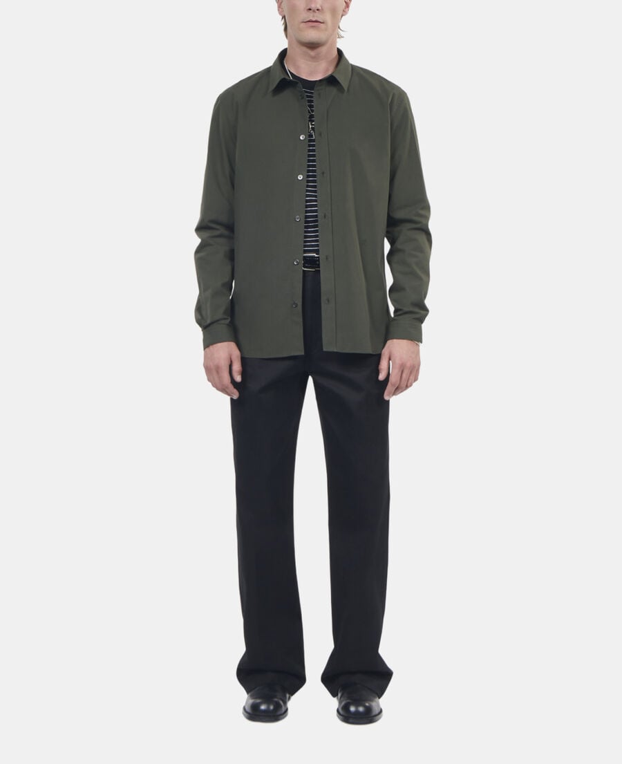 The Kooples MEN DARK GREEN khaki poplin shirt