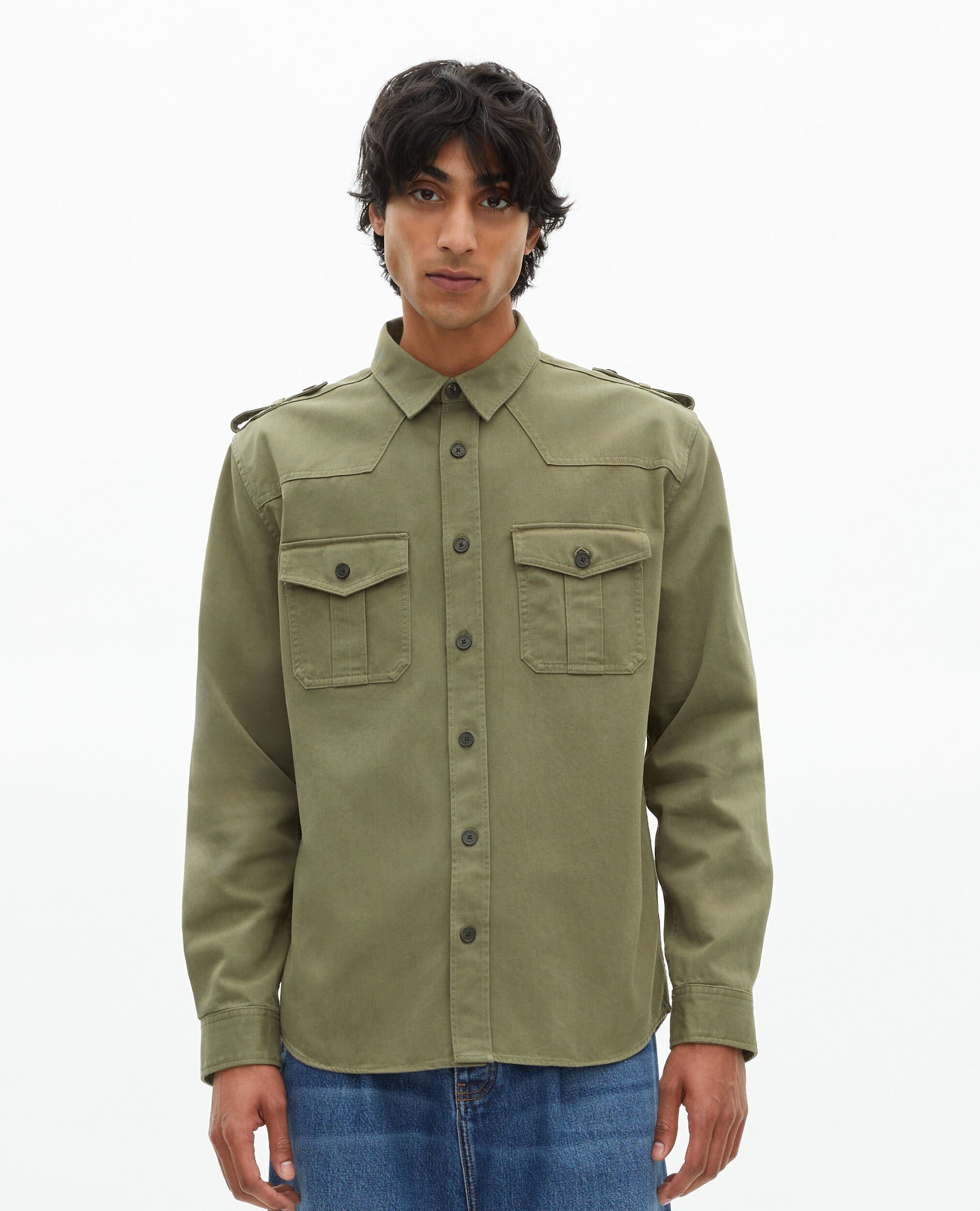 Khaki officer style overshirt, OLIVE NIGHT, hi-res image number null