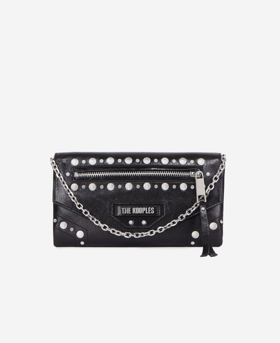 petite pochette jill en cuir noir avec clous et chaîne