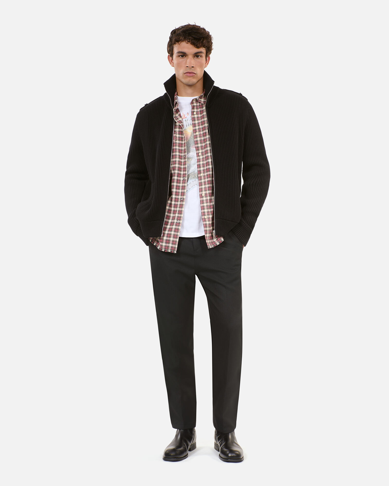Black cotton cardigan, BLACK, hi-res image number null