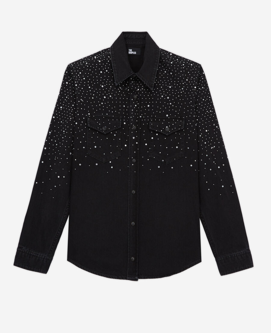 black shirt with rhinestone details
