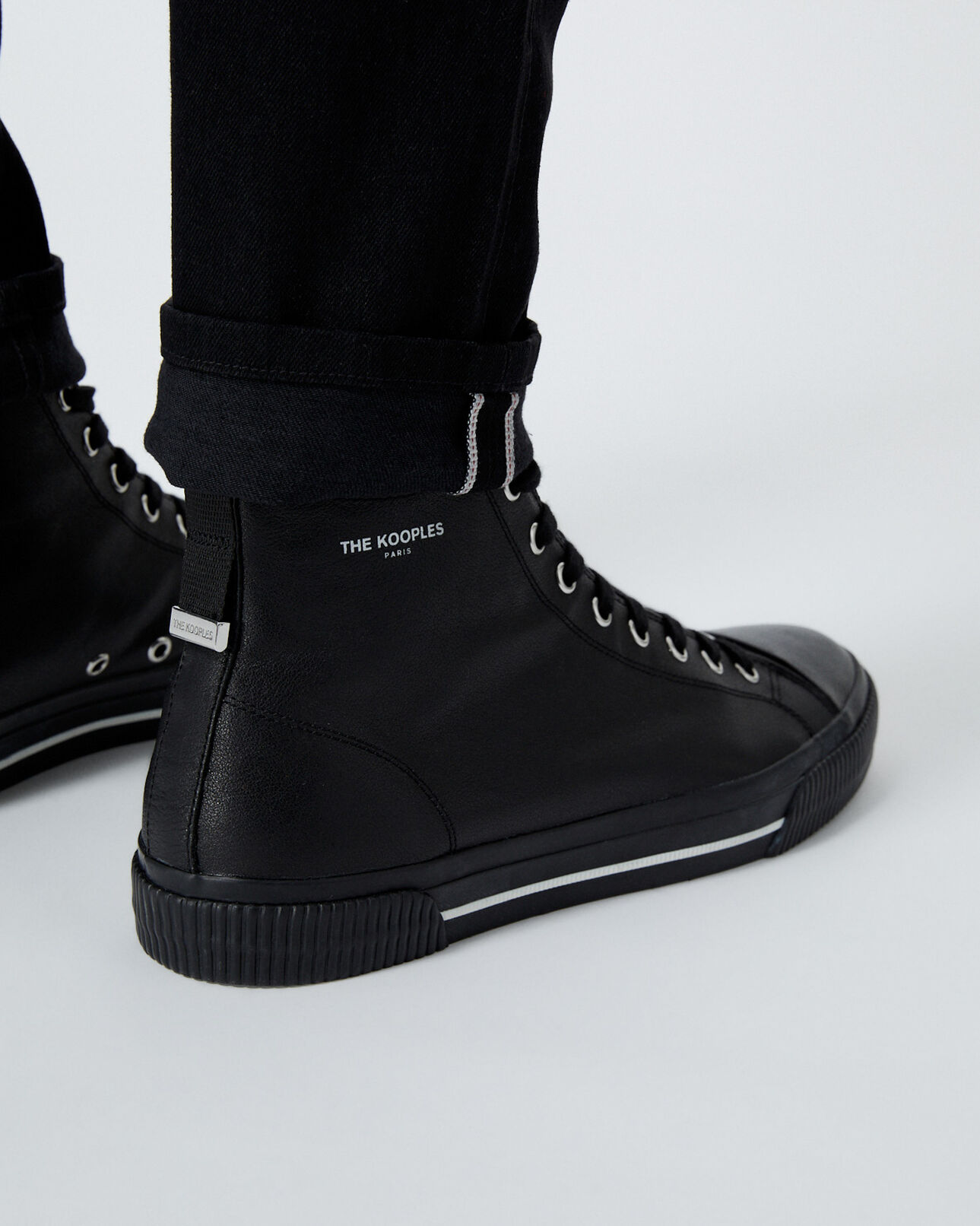 The Kooples HOMME BLACK baskets montantes noires cuir lisse