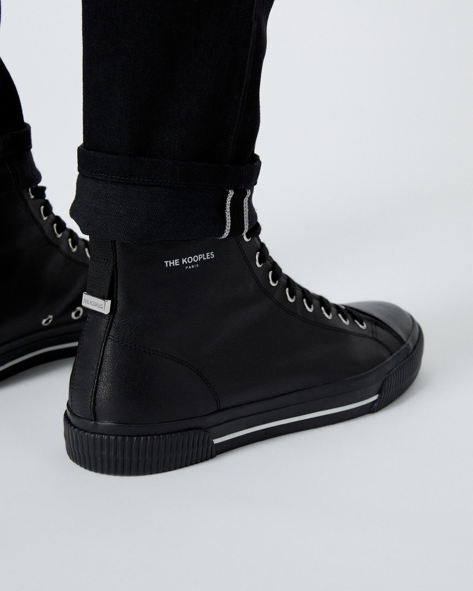 Baskets montantes noires cuir lisse, BLACK, hi-res image number null