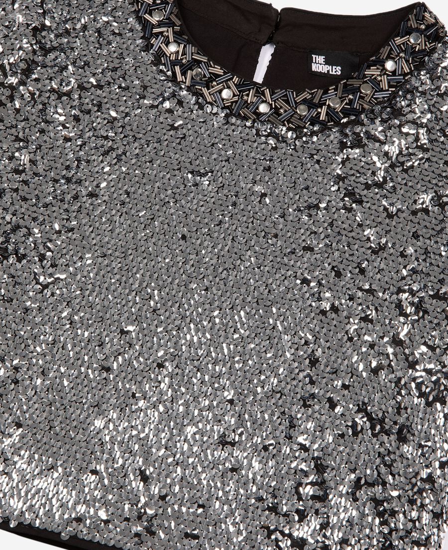 The Kooples FEMME SILVER top court en sequins silver