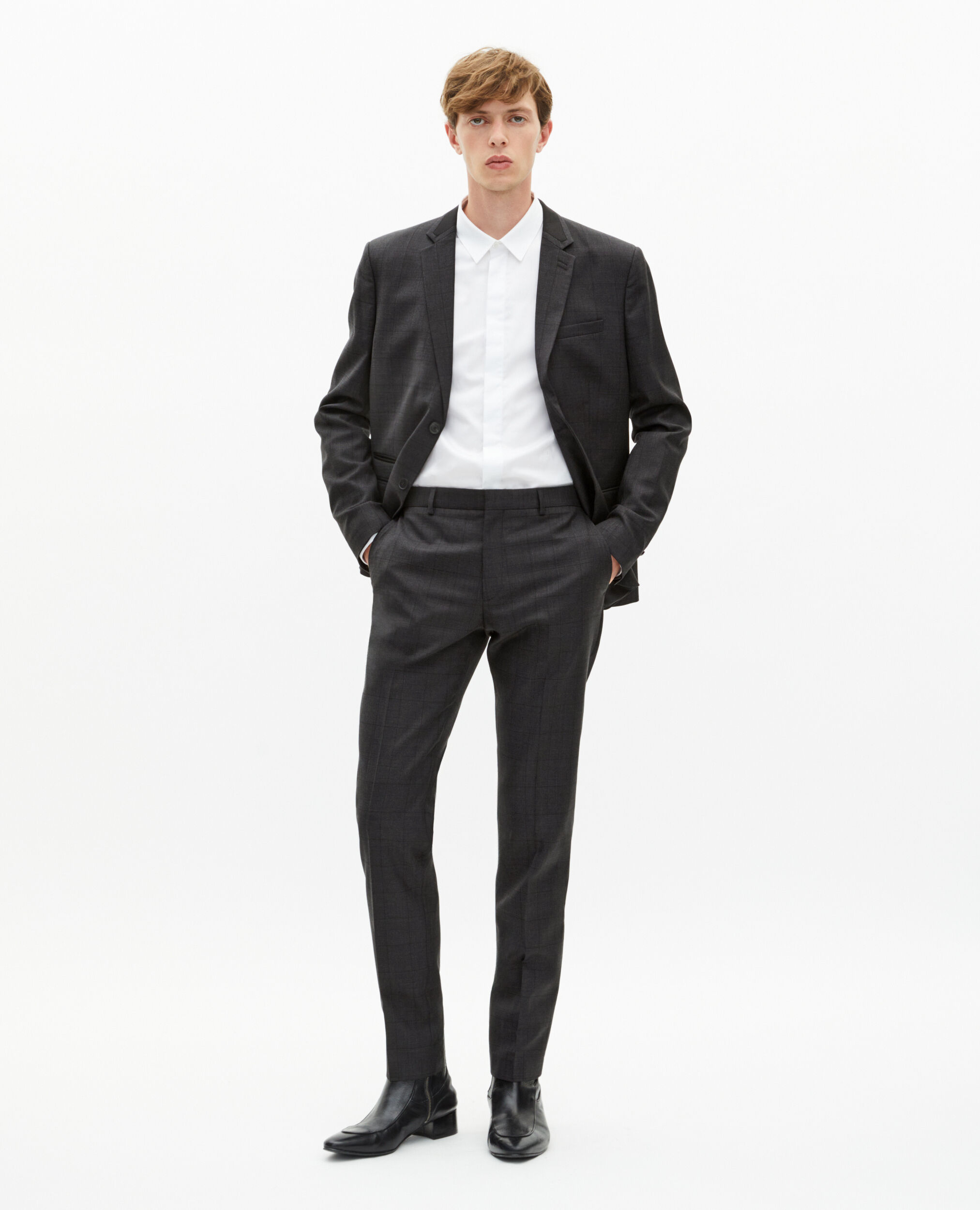 Black check fitted suit pants, BLACK, hi-res image number null