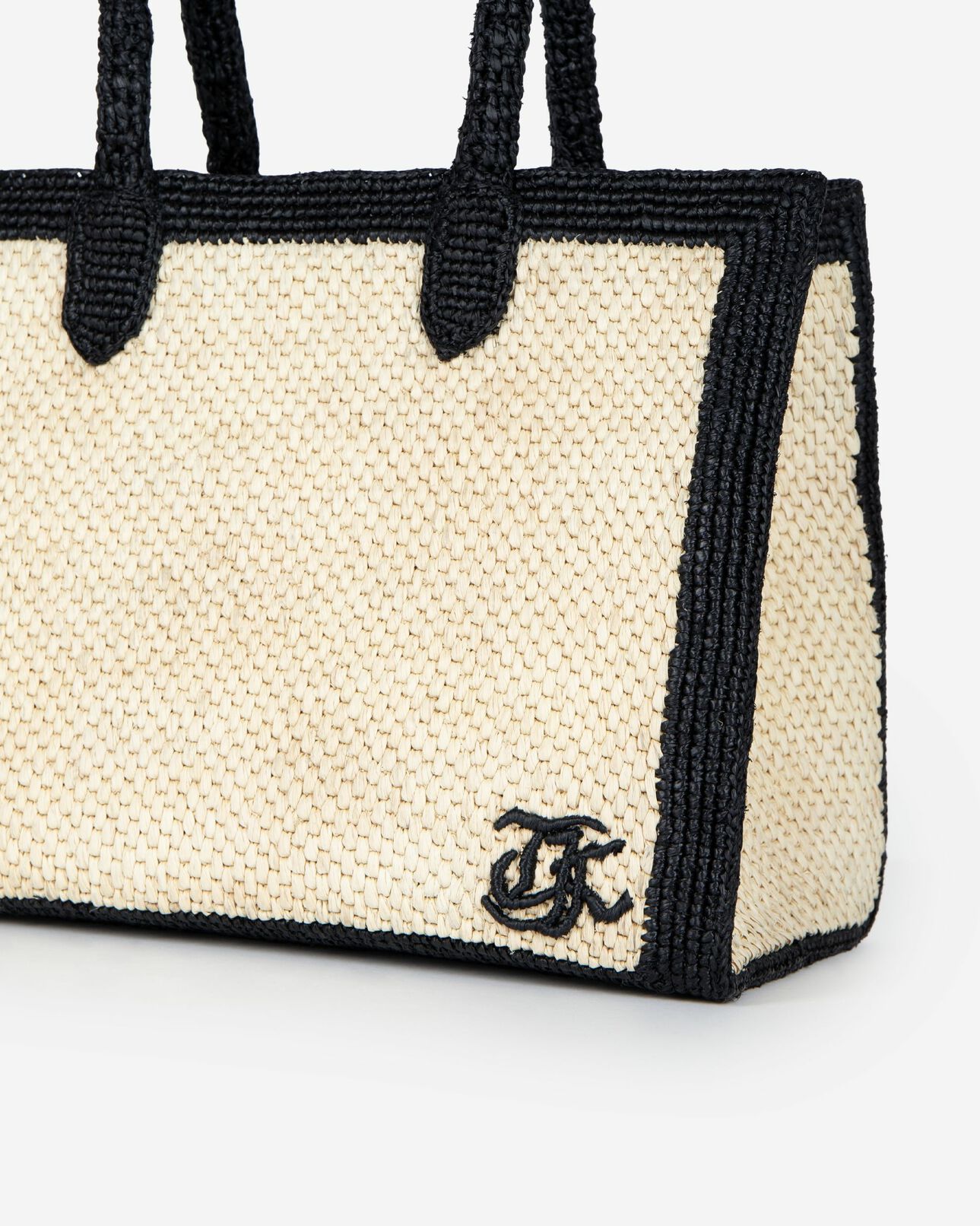 The Kooples FEMME ECRU BLACK sac cabas en raphia écru