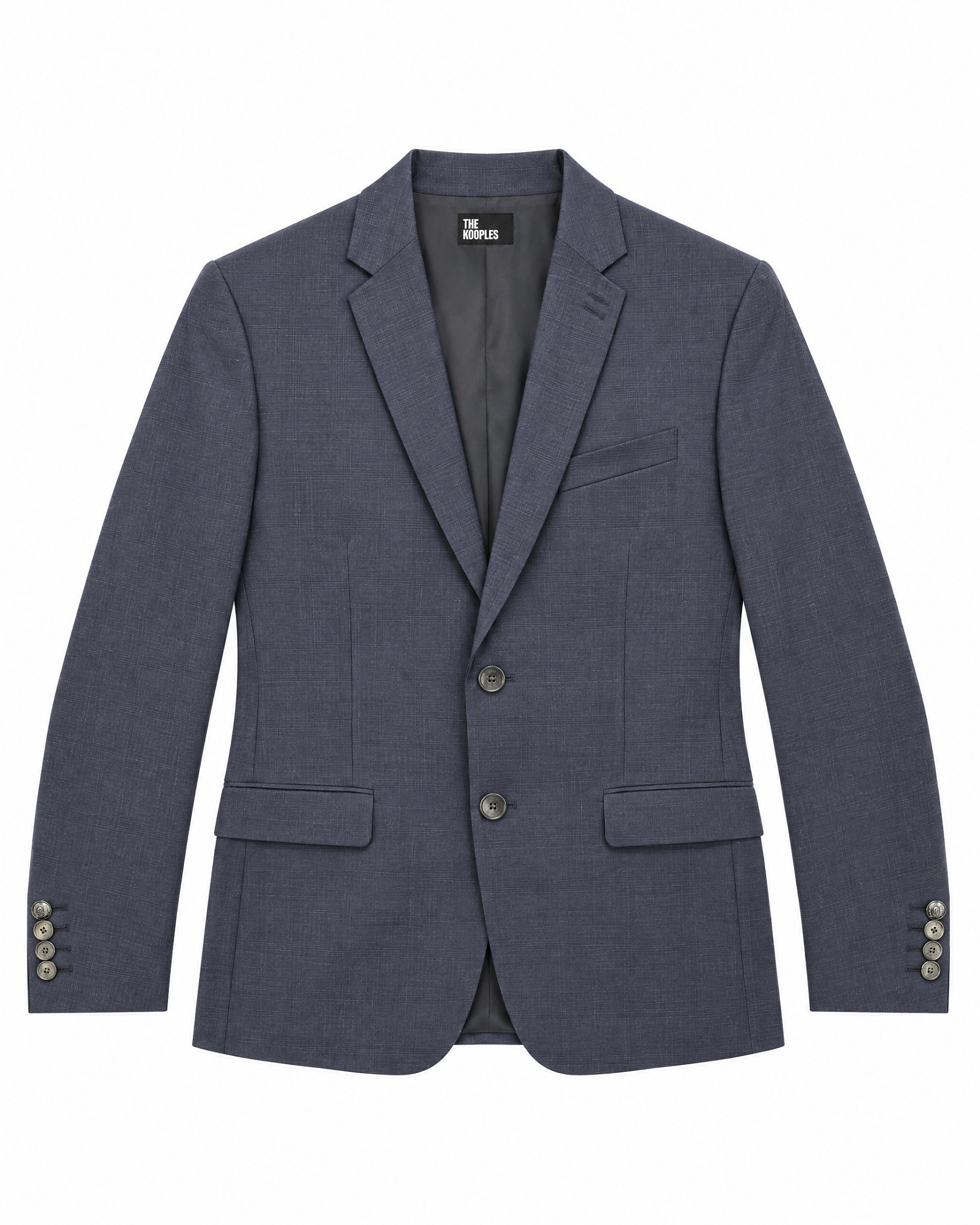 Fitted navy wool tartan suit jacket