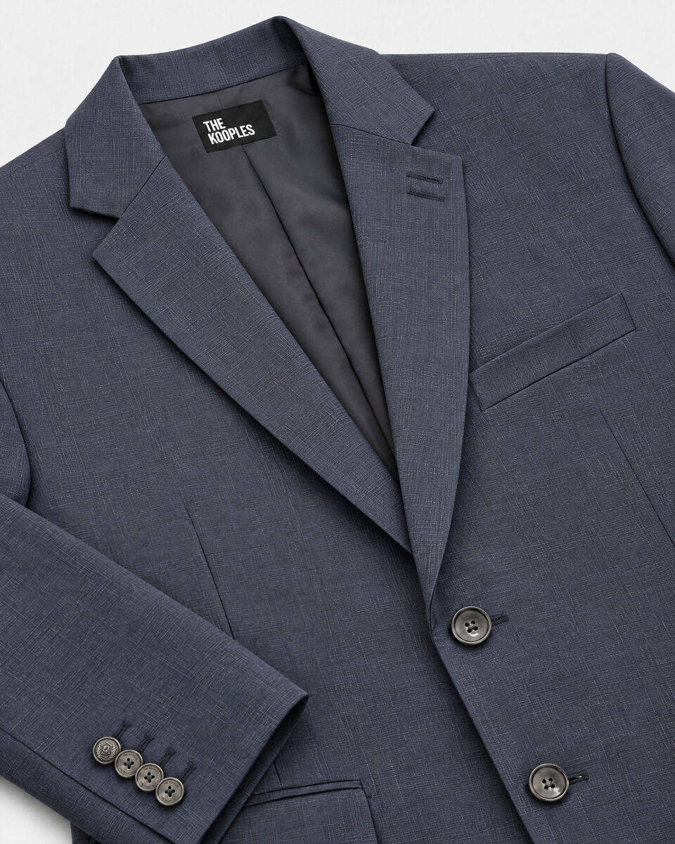 Fitted navy wool tartan suit jacket