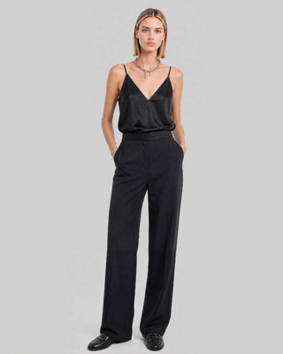 Wide-leg black satin pants