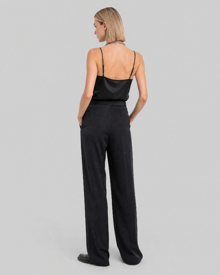 Wide-leg black satin pants