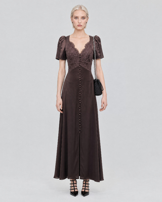 Long dress with brown lace