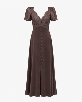 Long dress with brown lace
