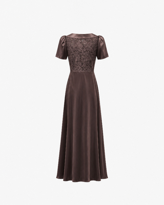 Long dress with brown lace