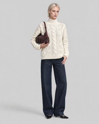 Ecru Merino Wool Cable-Knit Sweater