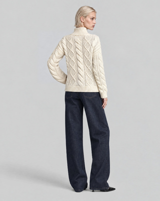 Ecru Merino Wool Cable-Knit Sweater