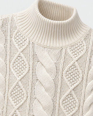 Ecru Merino Wool Cable-Knit Sweater