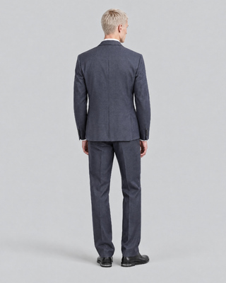 Fitted navy wool tartan suit jacket