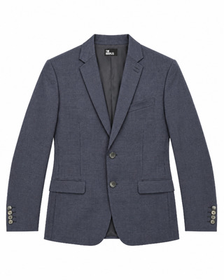 Fitted navy wool tartan suit jacket