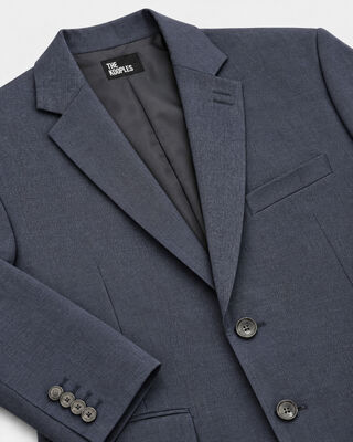 Fitted navy wool tartan suit jacket