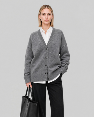 Gray Merino Wool and Cashmere Cardigan