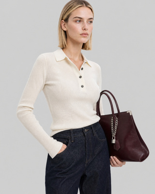 Ecru Merino Wool Polo-Neck Sweater