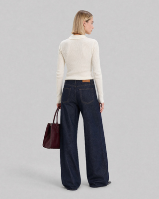 Ecru Merino Wool Polo-Neck Sweater