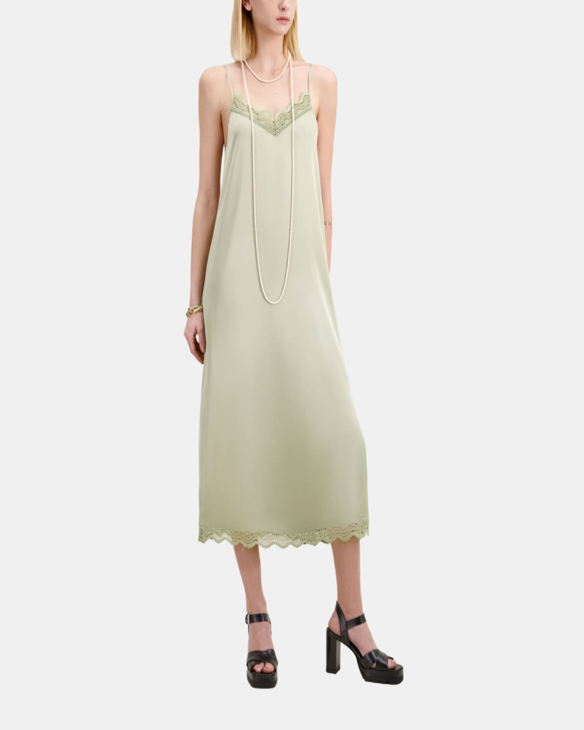 pastel green slip dress Long light Women Green satin dress zara