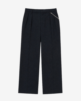 Black, loose-fitting wool pants
