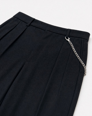 Black, loose-fitting wool pants