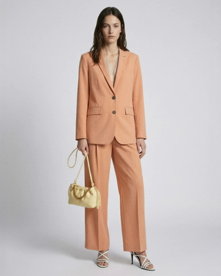 Wide-leg tailored pants in light orange linen and cotton