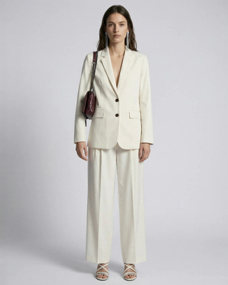 Straight suit jacket in ecru linen and cotton