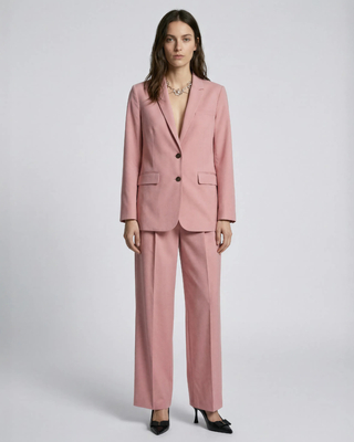 Wide-leg tailored pants in pastel pink linen and cotton
