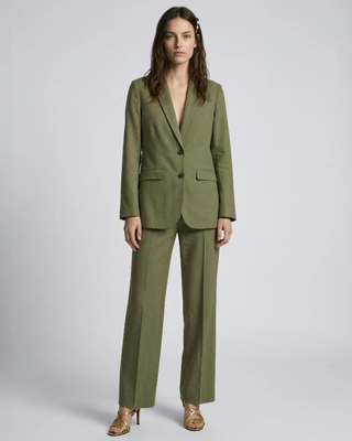 Wide-leg suit pants in khaki linen
