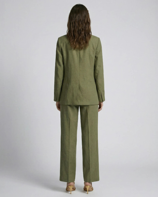 Wide-leg suit pants in khaki linen