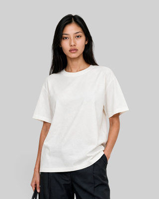 Camiseta de cuello redondo de algod&oacute;n blanco