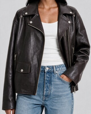 Chaqueta de cuero marr&oacute;n