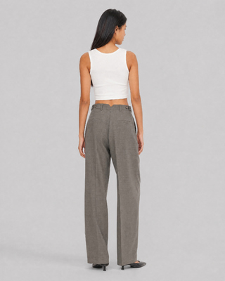 Pantalones anchos de mezcla de lana en color beige