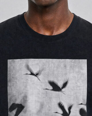 Camiseta con serigraf&iacute;a de p&aacute;jaros, color negro