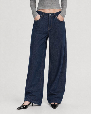 Pantalones de tiro ancho de color azul oscuro