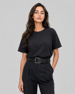 Camiseta de cuello redondo de algod&oacute;n negro