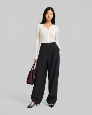 Pantalones de traje anchos de mezcla de lana negros
